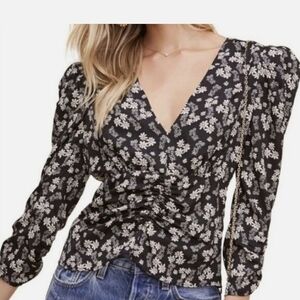 FASTR THE LABEL Shirred Black Ditsy Floral Top Size XS